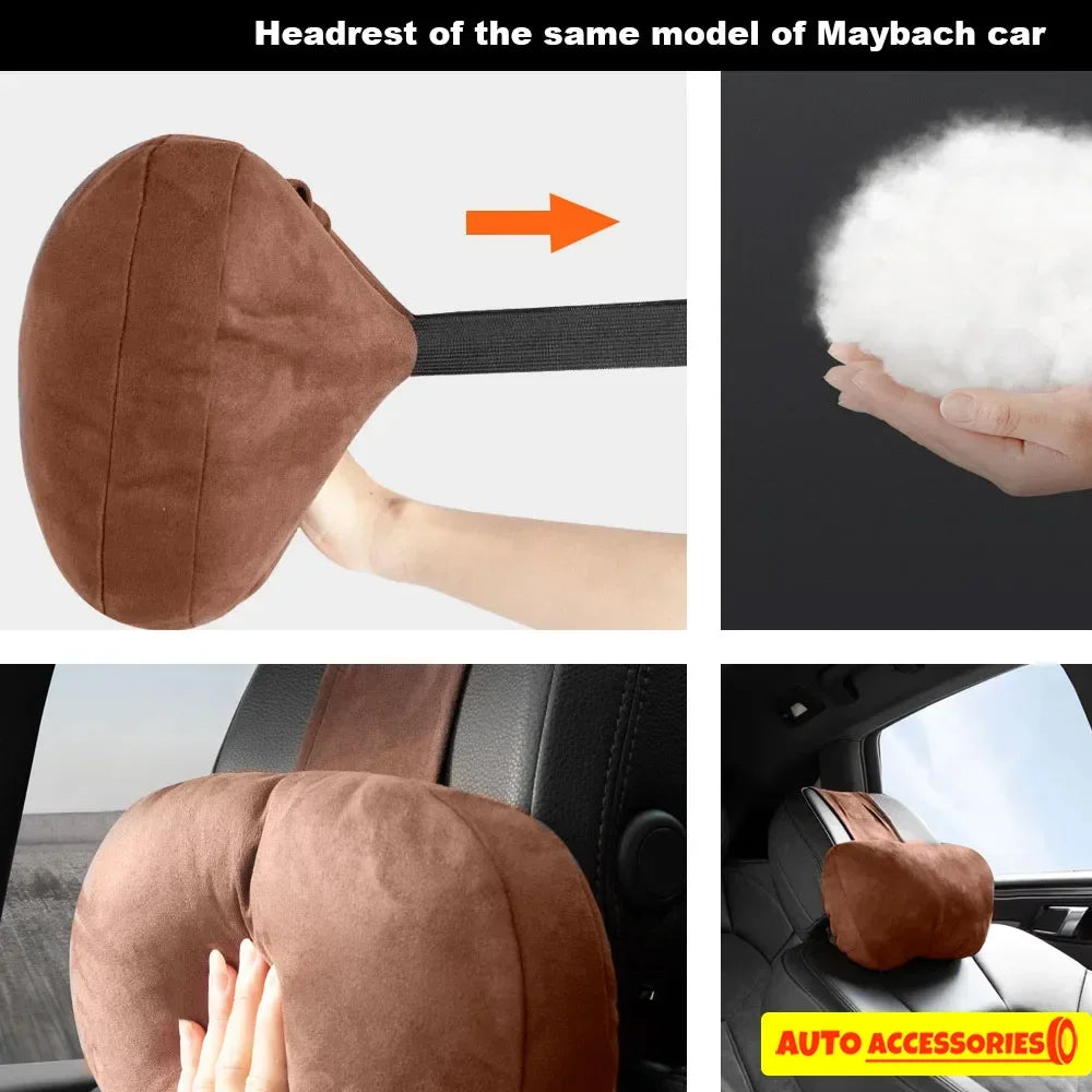 🏷️Coussin Appuie-Tête Voiture Style Maybach – Ultra Doux en Daim, Confort Cervical Universel, 30×20 cm, pour Conduite & Longs Trajets