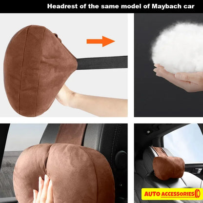 🏷️Coussin Appuie-Tête Voiture Style Maybach – Ultra Doux en Daim, Confort Cervical Universel, 30×20 cm, pour Conduite & Longs Trajets