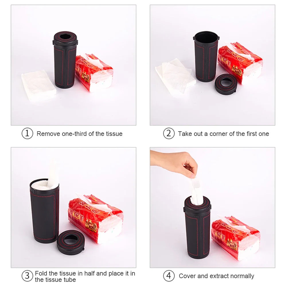 Boîte à Mouchoirs Multifonction en Cuir pour Voiture – Tube à Papier Rond avec Marteau de Sécurité Intégré