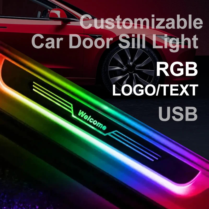 Customizable Car Door Sill Light Universal Threshold Welcome Lamp Open The Door Start The Car Atmosphere Light With Induction