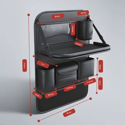 🏷️SEAMETAL Sac de Rangement pour Dossier de Siège Auto – Cuir PU Imperméable, Tablette Pliable, Grande Capacité