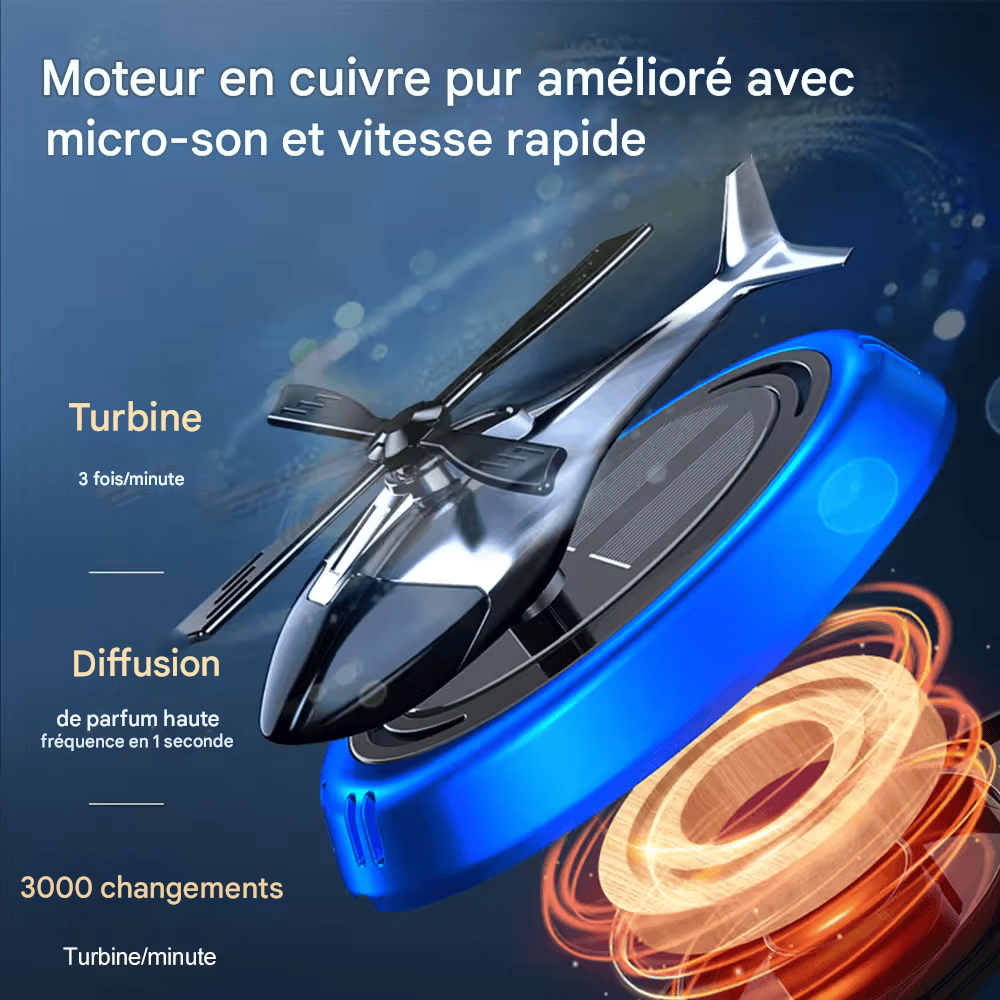 Désodorisant Voiture Hélicoptère Solaire – Diffuseur d'Arômes Rotatif à Énergie Solaire – Décoration Intérieure Auto & Aromathérapie