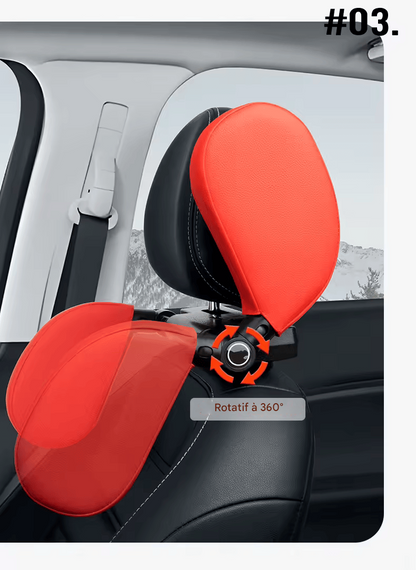 🏷️Oreiller latéral de voiture 180° rotatif et réglable – Coussin de nuque mémoire de forme pour passager arrière
