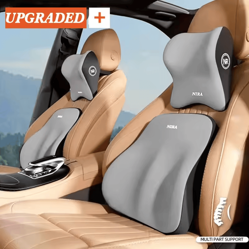 🏷️Nouveau Coussin Lombaire pour Voiture en Mousse à Mémoire de Forme – Soutien Cervical et Lombaire, Dossier Amovible et Lavable, Coussin Universel pour Véhicule