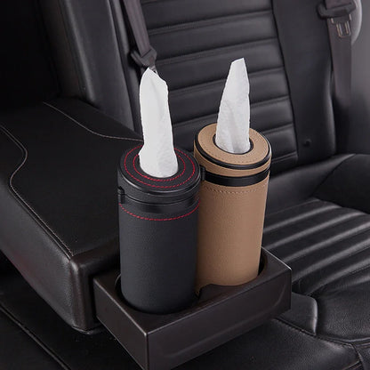 Boîte à Mouchoirs Multifonction en Cuir pour Voiture – Tube à Papier Rond avec Marteau de Sécurité Intégré