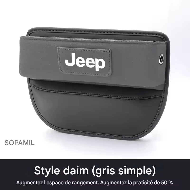 Organisateur Multifonction en Suédine pour Fente de Siège – Compatible Jeep Wrangler, Grand Cherokee, Renegade, Compass, Gladiator, Patriot, Commander