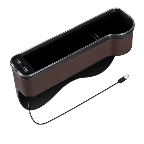 Organiseur de siège à fente pour véhicule, porte-cartes, téléphone, bouteille, gobelet, boîte de rangement pour voiture avec 2 chargeurs USB, LED colorée pour espace de siège