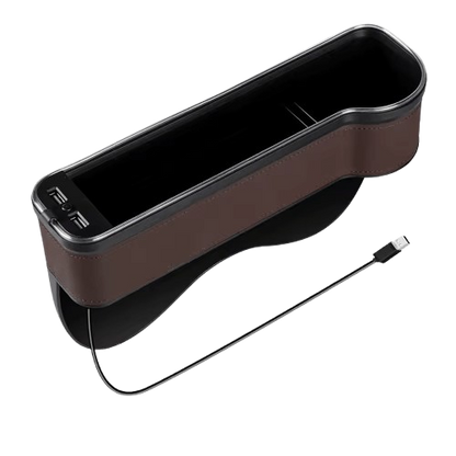 Organiseur de siège à fente pour véhicule, porte-cartes, téléphone, bouteille, gobelet, boîte de rangement pour voiture avec 2 chargeurs USB, LED colorée pour espace de siège