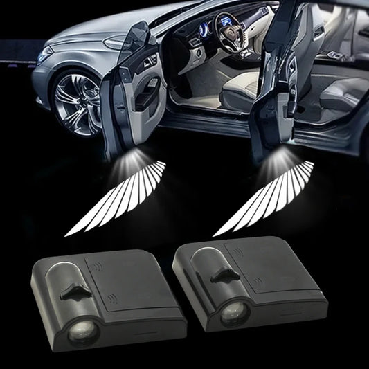 Car modification cool LED door welcome light, automatic induction opening, angel wing pattern projection light wings logo light