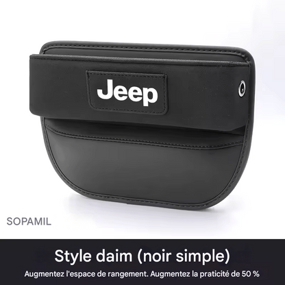 Organisateur Multifonction en Suédine pour Fente de Siège – Compatible Jeep Wrangler, Grand Cherokee, Renegade, Compass, Gladiator, Patriot, Commander