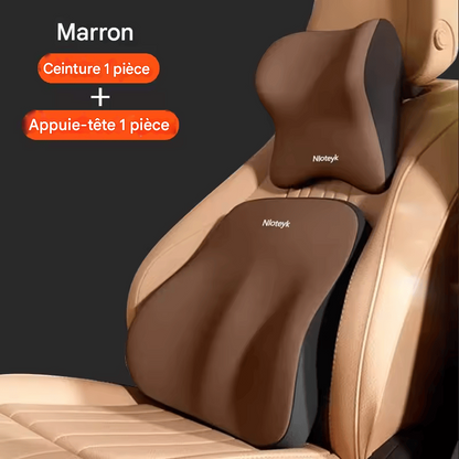 🏷️Nouveau Coussin Lombaire pour Voiture en Mousse à Mémoire de Forme – Soutien Cervical et Lombaire, Dossier Amovible et Lavable, Coussin Universel pour Véhicule