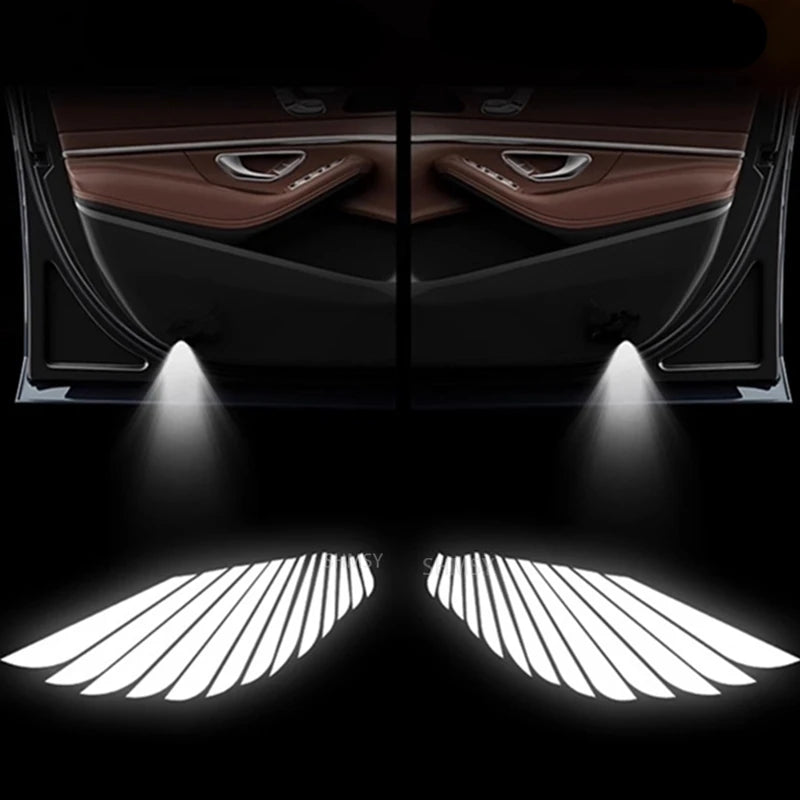 2Pcs Car Angel Wings Wireless Auto Door Welcome Courtesy Shadow Projector Lamp LED Light Accessories Universal Vehicle Models