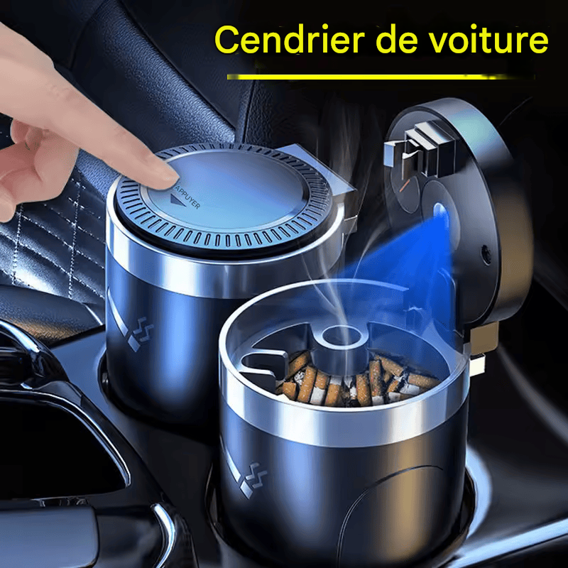 🏷️Cendrier de Voiture CHYIEER avec LED – Universel, Sans Fumée, Alliage d’Aluminium, Ignifuge, Porte-Cigarette Intégré