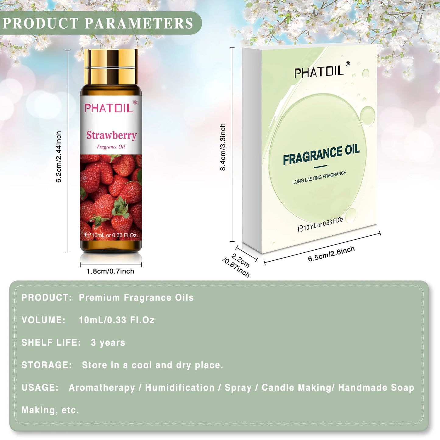 PHATOIL 10ml Sweet Fruity Fragrance Oil For Aromatherapy DIY Candle Cherry Apple Strawberry Mango Coconut Fragrance Aroma Oils