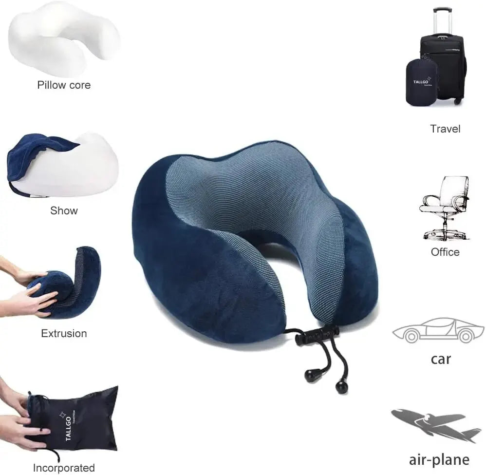 Travel Pillow, Best Memory Foam Neck Pillow Head Support Soft Pillow for Sleeping Rest, Airplane Car & Home Use