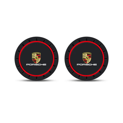 2pcs Car Coasters Pads Water Cup Slots Non-Slip Mat For Porsche Panamera Cayenne Taycan 911 718 Macan Carrera-GT 928 944 968 944