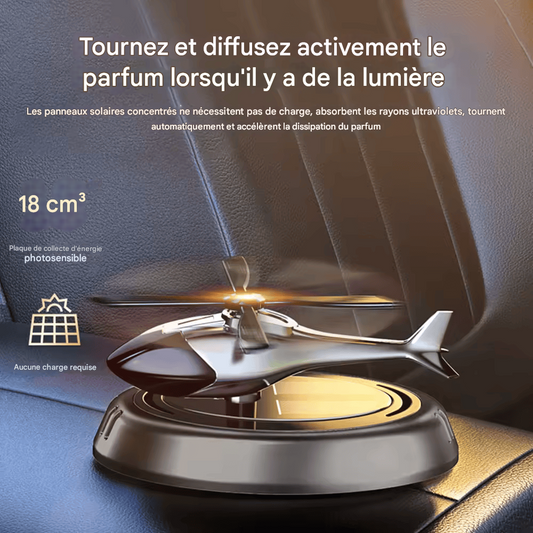 Désodorisant Voiture Hélicoptère Solaire – Diffuseur d'Arômes Rotatif à Énergie Solaire – Décoration Intérieure Auto & Aromathérapie