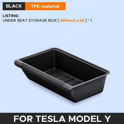 Under Seat Storage Box for Tesla Model Y 2020-2024 Centrol Console Organizer Accessories Underseat Hidden Store Space Bin