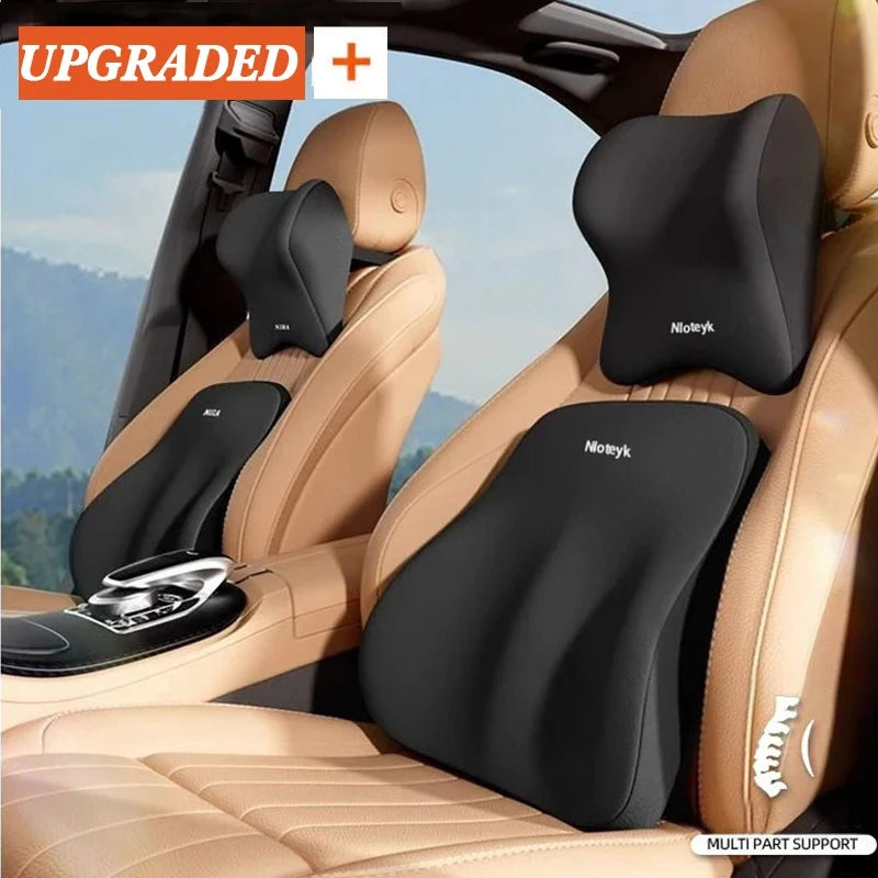 🏷️Nouveau Coussin Lombaire pour Voiture en Mousse à Mémoire de Forme – Soutien Cervical et Lombaire, Dossier Amovible et Lavable, Coussin Universel pour Véhicule