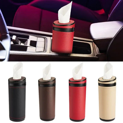 Boîte à Mouchoirs Multifonction en Cuir pour Voiture – Tube à Papier Rond avec Marteau de Sécurité Intégré