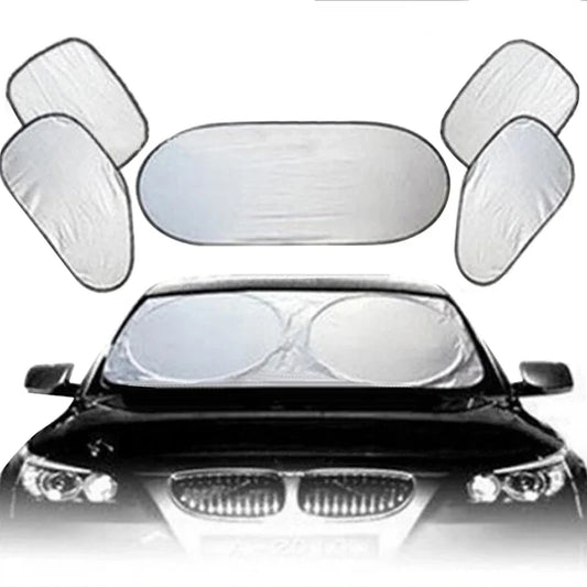 🏷️Lot de 6 Pare-Soleil Pliables EAFC pour Voiture – Protection UV 99,9 %, Argenté & Noir, avec Ventouses et Sac de Rangement