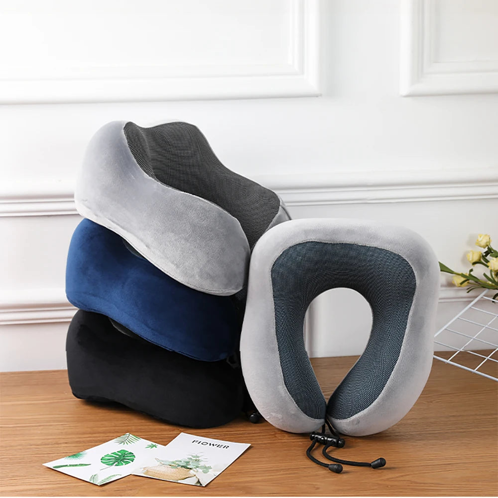 🏷️Coussin de Nuque en Mousse Mémoire – Oreiller Cervical Forme U 100% Coton pour Voyage & Repos