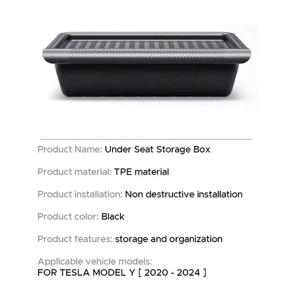 Under Seat Storage Box for Tesla Model Y 2020-2024 Centrol Console Organizer Accessories Underseat Hidden Store Space Bin