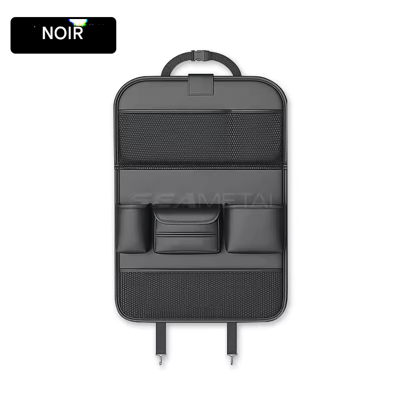 🏷️SEAMETAL Sac de Rangement pour Dossier de Siège Auto – Cuir PU Imperméable, Tablette Pliable, Grande Capacité