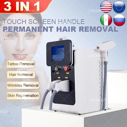 3in1 Ipl Laser Professional hair removal Machines OPT Pico nd yag Q-Switch Laser epilator Spot wrinkle remove red blood Machine