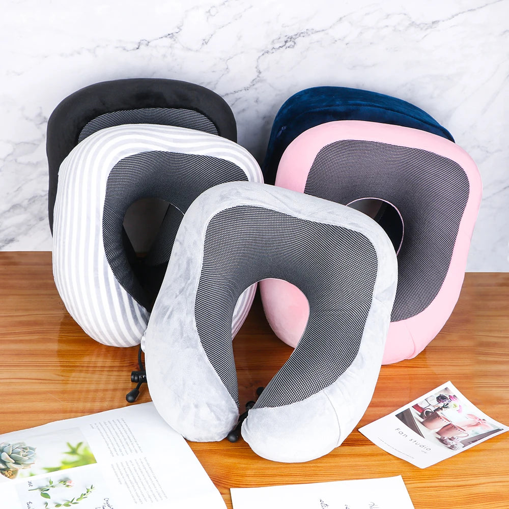 🏷️Coussin de Nuque en Mousse Mémoire – Oreiller Cervical Forme U 100% Coton pour Voyage & Repos