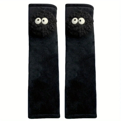 2pcs Black Spirit Pad Car Seat Belt Small Interior Decoration Protection Cartoon Creative Insurance Cover Car Accessories