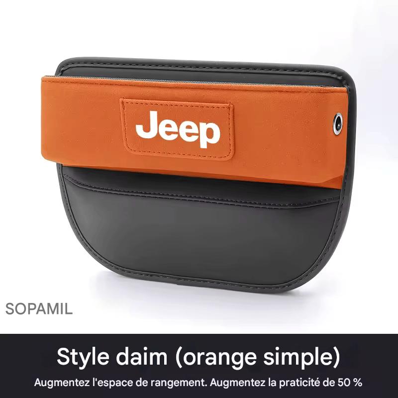 Organisateur Multifonction en Suédine pour Fente de Siège – Compatible Jeep Wrangler, Grand Cherokee, Renegade, Compass, Gladiator, Patriot, Commander
