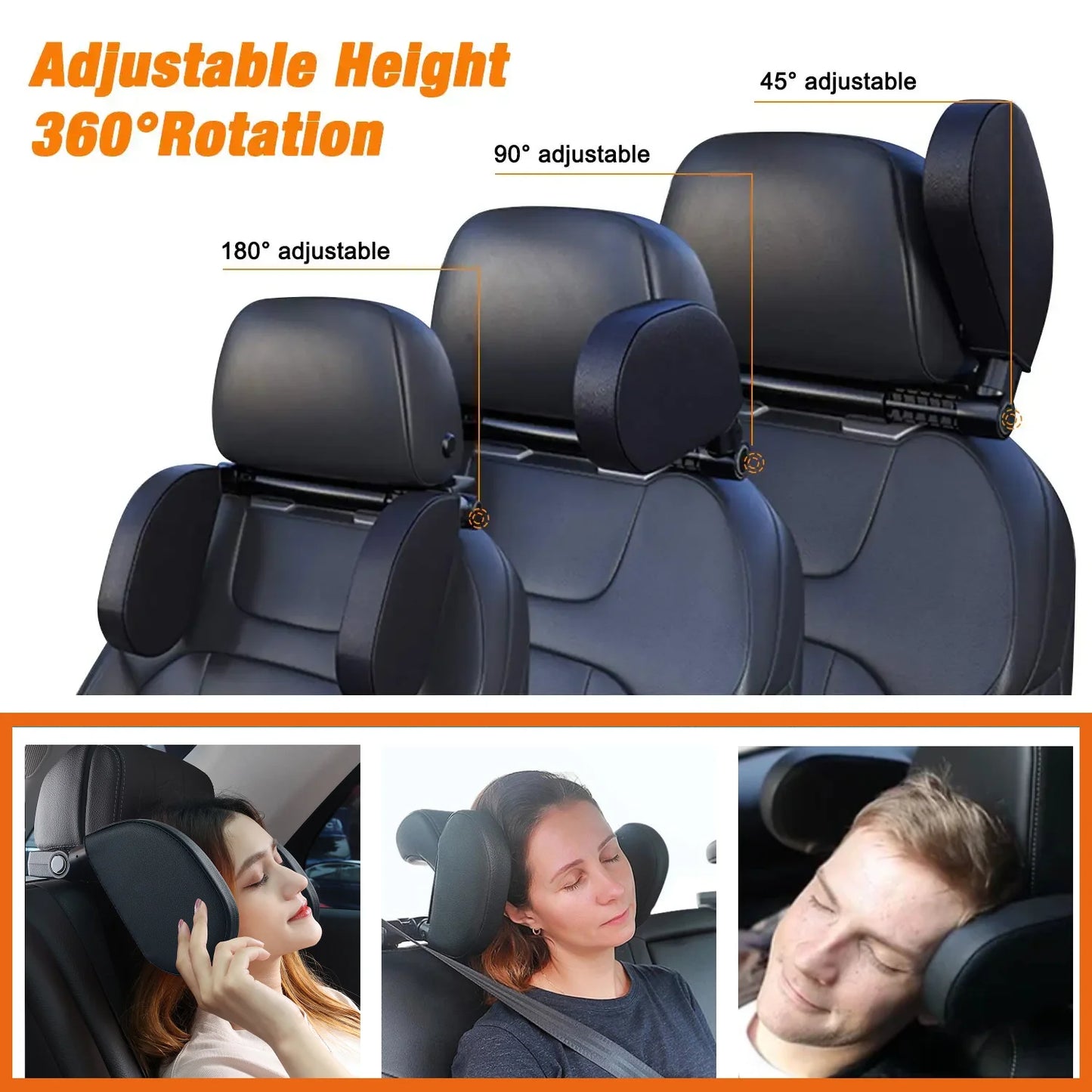 Universal 360° Adjustable Auto Cervical Pillow with Memory Foam & Side Pads Ergonomic One-Click Sleep Headrest for BMW Benz Car