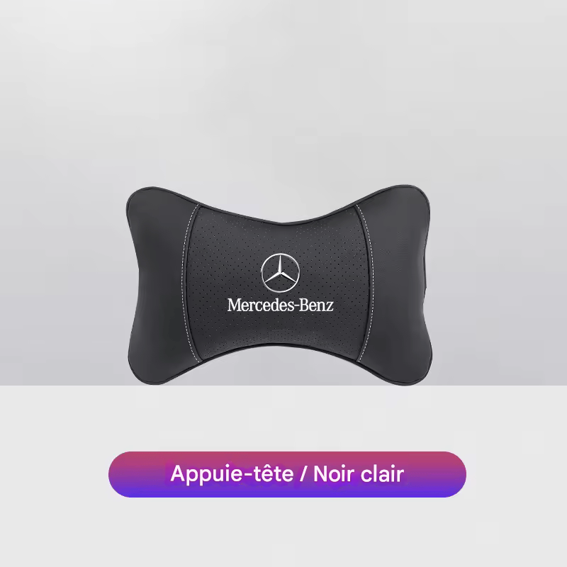 🏷️1 Coussin Repose-Tête Voiture avec Logo – Compatible Mercedes-Benz AMG & Smart – Cuir + Mousse mémoire – 28x18cm