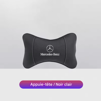 🏷️1 Coussin Repose-Tête Voiture avec Logo – Compatible Mercedes-Benz AMG & Smart – Cuir + Mousse mémoire – 28x18cm