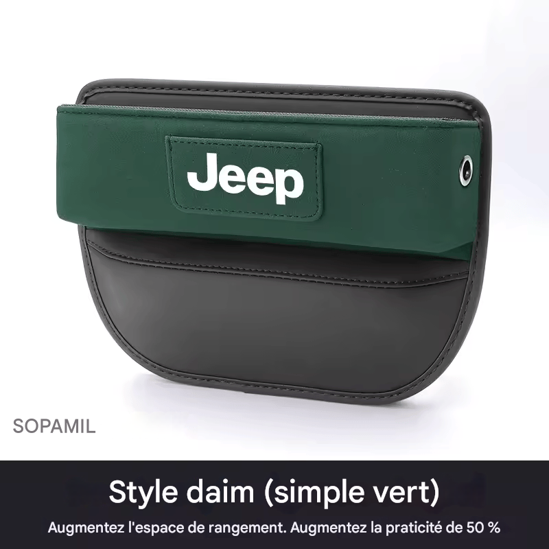 Organisateur Multifonction en Suédine pour Fente de Siège – Compatible Jeep Wrangler, Grand Cherokee, Renegade, Compass, Gladiator, Patriot, Commander