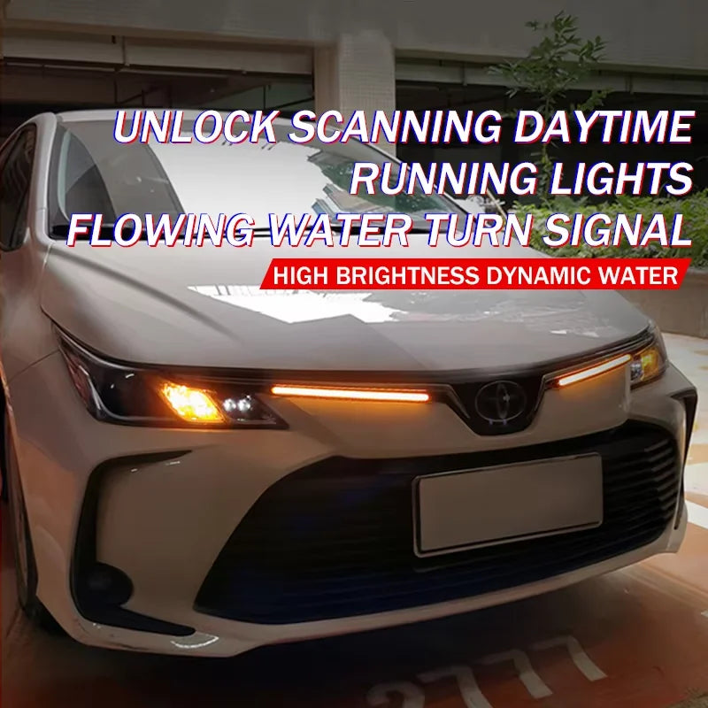 🏷️2× Bandes LED DRL Flexibles pour Voiture – Blanc & Jaune Clignotant | Étanche 12V | 15 à 34,5 cm