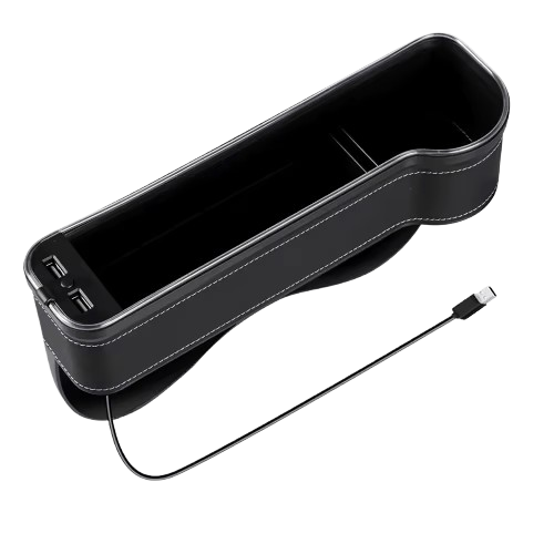 Organiseur de siège à fente pour véhicule, porte-cartes, téléphone, bouteille, gobelet, boîte de rangement pour voiture avec 2 chargeurs USB, LED colorée pour espace de siège