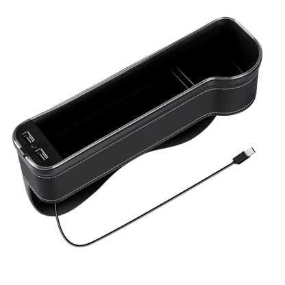 Organiseur de siège à fente pour véhicule, porte-cartes, téléphone, bouteille, gobelet, boîte de rangement pour voiture avec 2 chargeurs USB, LED colorée pour espace de siège