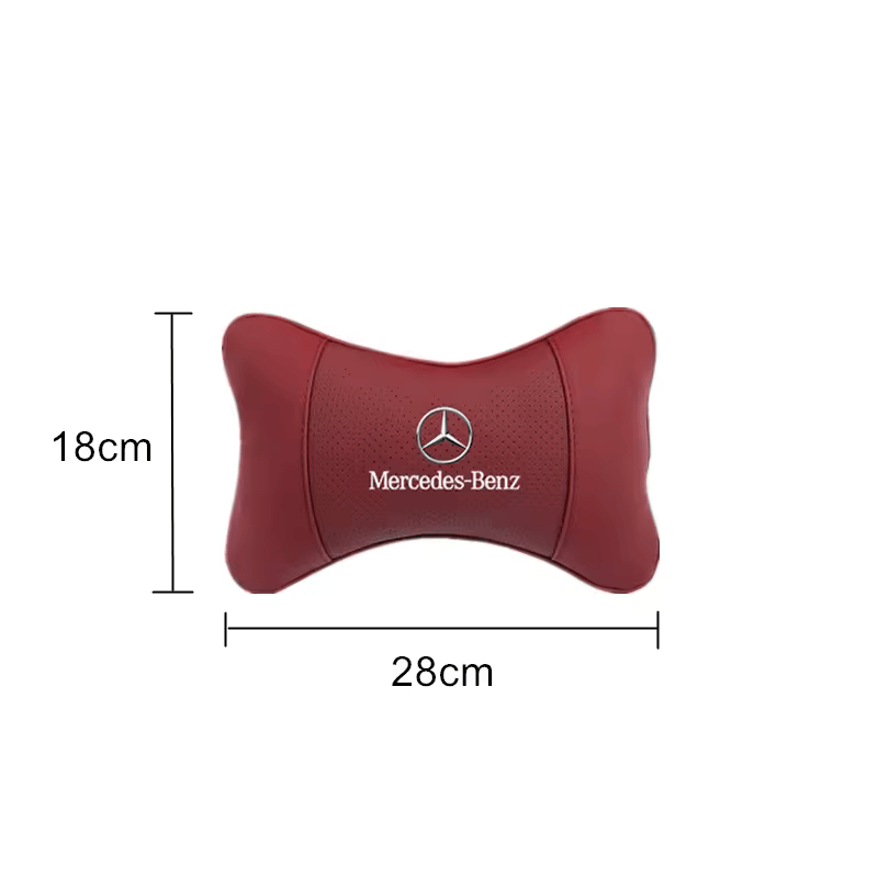 🏷️1 Coussin Repose-Tête Voiture avec Logo – Compatible Mercedes-Benz AMG & Smart – Cuir + Mousse mémoire – 28x18cm