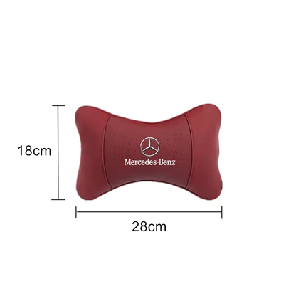 🏷️1 Coussin Repose-Tête Voiture avec Logo – Compatible Mercedes-Benz AMG & Smart – Cuir + Mousse mémoire – 28x18cm