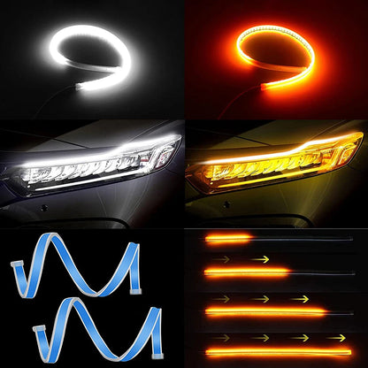 2pcs 24V LED DRL Car Daytime Running Light Flexible Waterproof Strip Auto Headlights White Turn Signal Yellow Brake Flow Lights