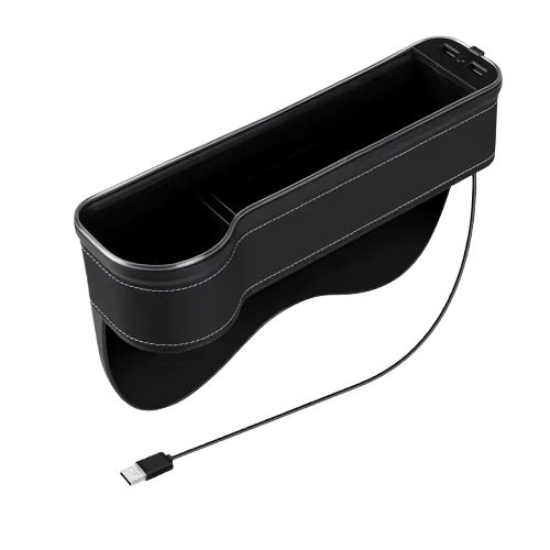 Organiseur de siège à fente pour véhicule, porte-cartes, téléphone, bouteille, gobelet, boîte de rangement pour voiture avec 2 chargeurs USB, LED colorée pour espace de siège