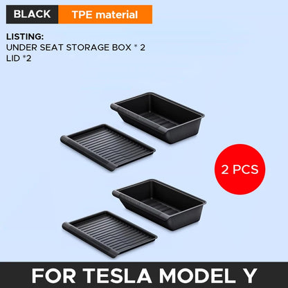 Under Seat Storage Box for Tesla Model Y 2020-2024 Centrol Console Organizer Accessories Underseat Hidden Store Space Bin