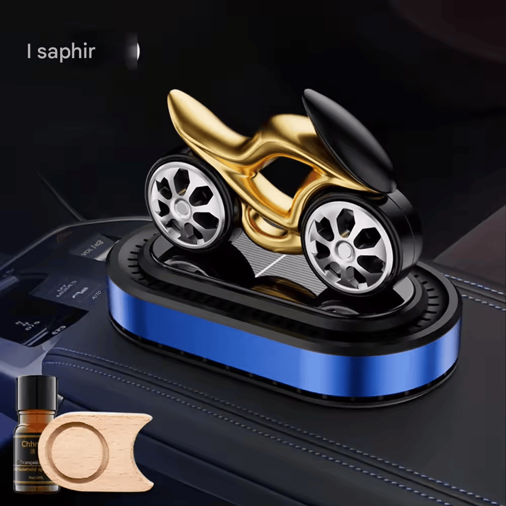Diffuseur de Parfum Voiture Style Moto – Purificateur d’Air Solaire Compact avec Tablette Parfumée et Huile Essentielle
