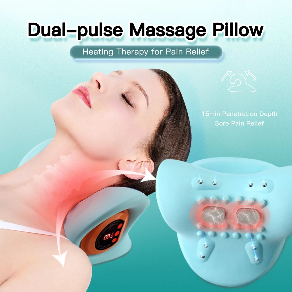 EMS Electric Neck Massager Cervical Point Massage Pillow Massager Relax Pillow Sleep Hot Compress Neck Care Massage Pain Relief