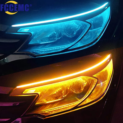 🏷️Lot de 2 feux diurnes LED DRL pour voiture, bande flexible et étanche, clignotants blancs et jaunes, feux de freinage, 12 V