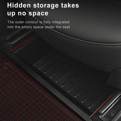 Front Under Seat Storage Box for Tesla Model Y Model X 2020-2024 Accessories Under Seat Storage Box ABS+TPE Double Hidden