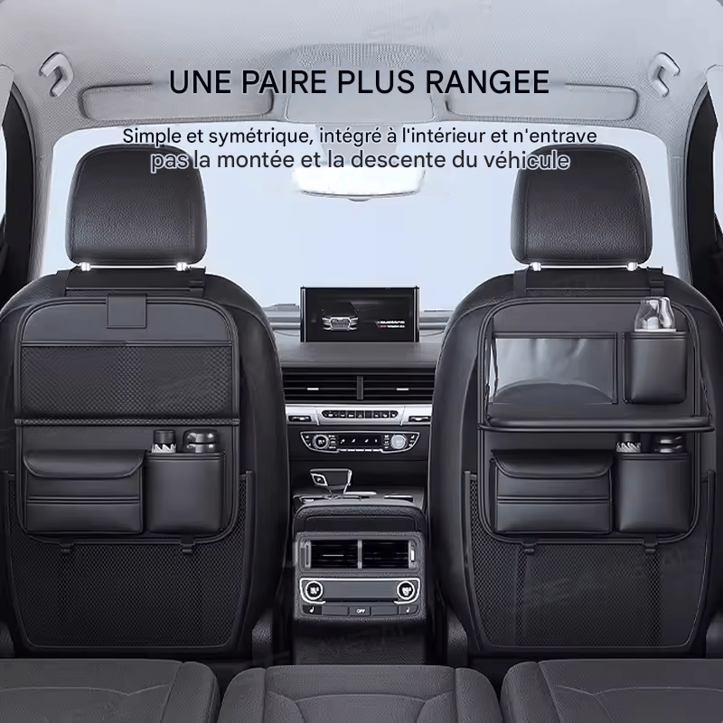 🏷️BLALION Sac de rangement tout-en-un pour siège de voiture Organiseur de voiture amélioré à 5 poches avec table pliante, tissu anti-coup de pied, porte-gobelet