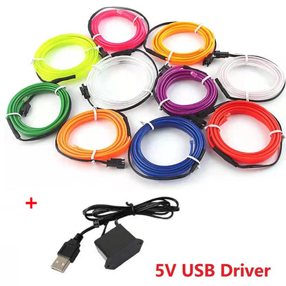 Hot Sale 1M/2M/3M/5M Car Interior Lighting LED Strip Decoration Garland Wire Rope Tube Line flexible Neon Light USB Cigar Drive